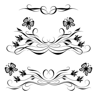 Kelebekler ve tebrik kartı için dekoratif bölücü ile Vintage çiçek süsleme ayarla