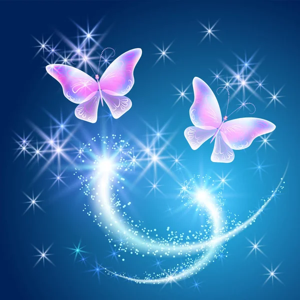 輝く星と透明な蝶 — ストックベクタ
