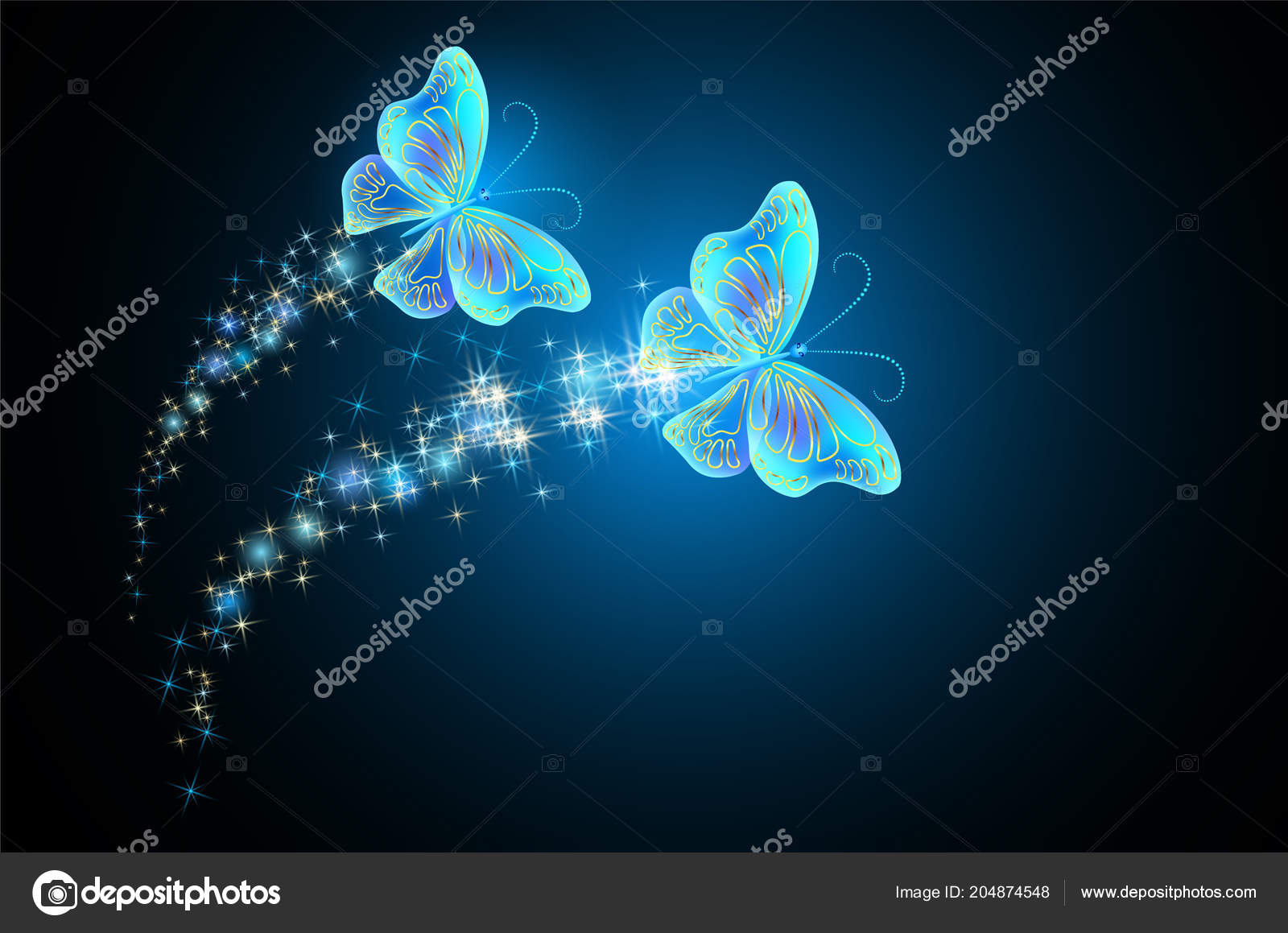 Flying Two Butterflies Sparkle Blazing Trail Glowing Stars Stock Vector by ©Marisha 204874548