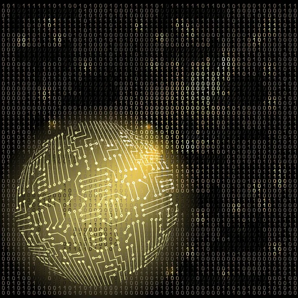 Tekening Moderne Elektronische Schakeling Met Binaire Code Bol — Stockvector