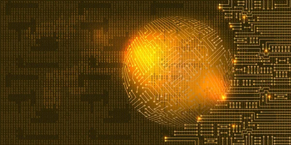 Tekening Moderne Elektronische Schakeling Met Binaire Code Bol — Stockvector