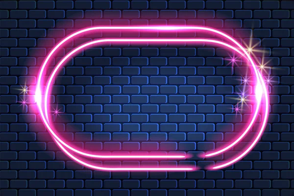 Cornice Neon Con Angoli Arrotondati Stelle Scintillanti Sul Muro Mattoni — Vettoriale Stock