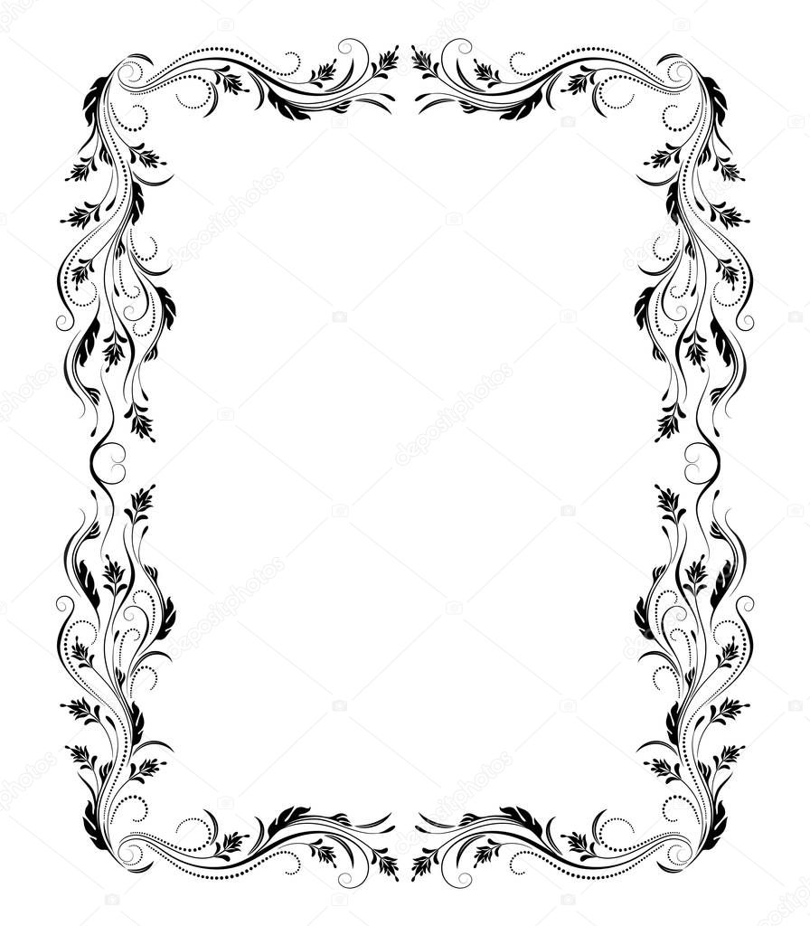 Decorative vintage frame with floral ornament in retro style isolated on white background