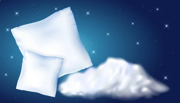 Deux Oreillers Plumes Blanches Pour Dormir Contre Ciel Étoilé Nuage — Image vectorielle