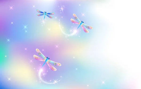 輝きと輝く星と空飛ぶトンボ — ストックベクタ