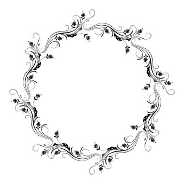 Beyaz arka plan üzerinde izole retro tarzı çiçek süsleme ile dekoratif vintage yuvarlak çerçeve