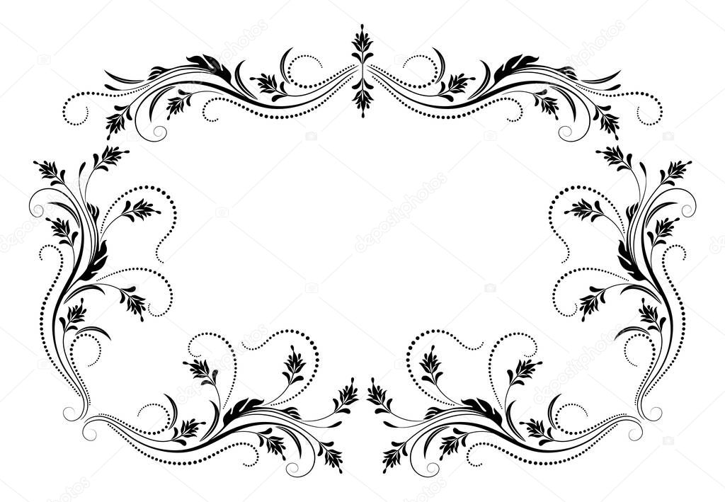 Decorative vintage frame with floral ornament in retro style isolated on white background