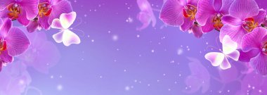 Gizemli Pembe orkide ve ışıltı polen ile sihirli kelebek
