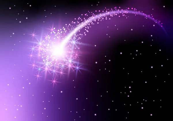 星空夜空中的弧形闪亮尾巴飞彗星 — 图库矢量图片