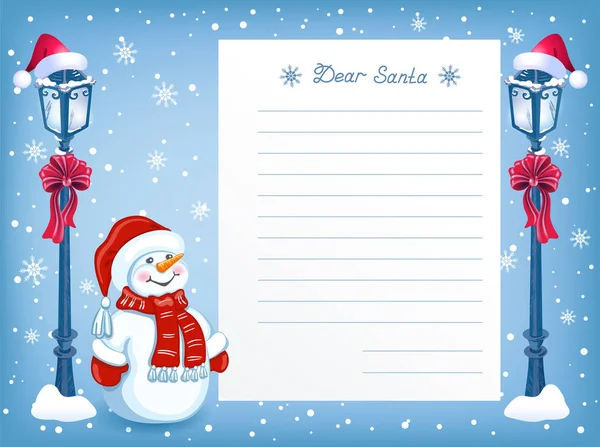 Carta Layout Para Papai Noel Com Desenhos Animados Engraçado Boneco — Vetor de Stock