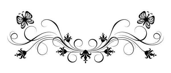 Ornement Floral Décoratif Avec Fleurs Papillon Pour Pochoir Isolé Sur — Image vectorielle