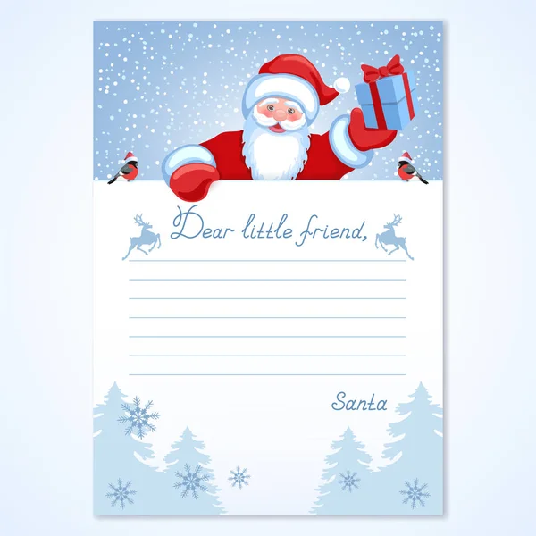 圣诞老人寄来的信 上面写着 亲爱的小朋友 还有圣诞礼品盒和牛翅的卡通圣诞老人 — 图库矢量图片