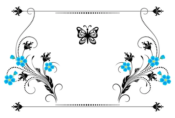 Conjunto Ornamento Vintage Con Olvidarme Flores Marco Divisor Decorativo Para — Vector de stock