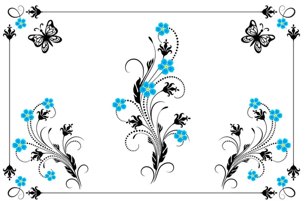 Conjunto Ornamento Vintage Con Olvidarme Flores Marco Divisor Decorativo Para — Vector de stock