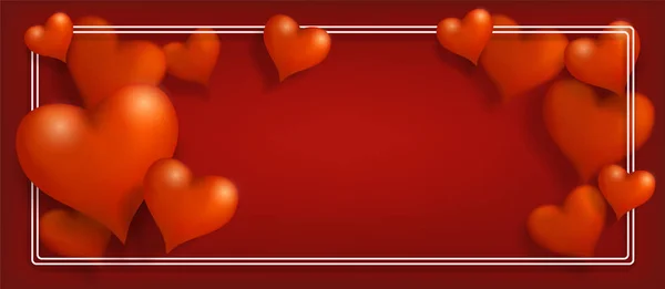 San Valentino Biglietto Auguri Banner Con Cuori Bulk Sfondo Rosso — Vettoriale Stock