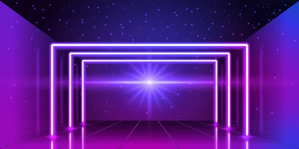 Cosmic background with fantastic corridor in hyperspace, neon ge — Stock Vector