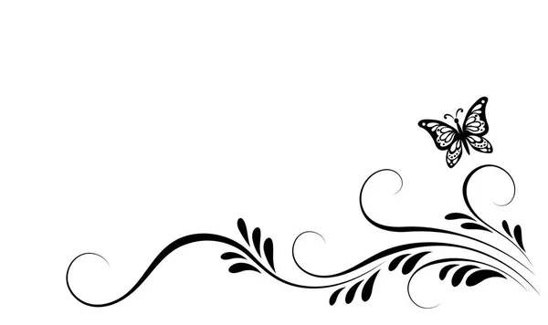 复古角落花卉装饰与飞行蝴蝶 greetin — 图库矢量图片