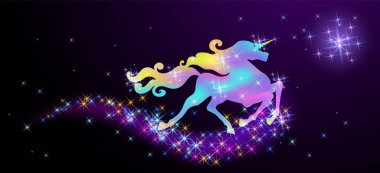 Lüks sarma yelesi ile starlit gökyüzü ve yanardöner Unicorn