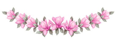 El çizilmiş boyama suluboya kalemler ve boya Pembe Manolya 