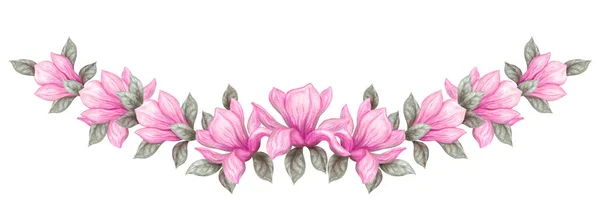 Pintura dibujada a mano lápices de acuarela y pinturas magnolia rosa — Foto de Stock
