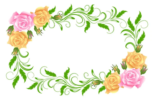 Vinobraní rám s květinovou ozdobou a růžemi pro přání — Stockový vektor