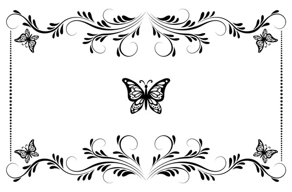 Marco floral vintage con adorno y mariposas — Vector de stock