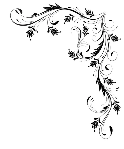 Ornamento de canto floral decorativo para estêncil isolado em branco —  Vetores de Stock