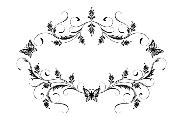 装饰复古框架与花卉装饰和蝴蝶i — 图库矢量图片