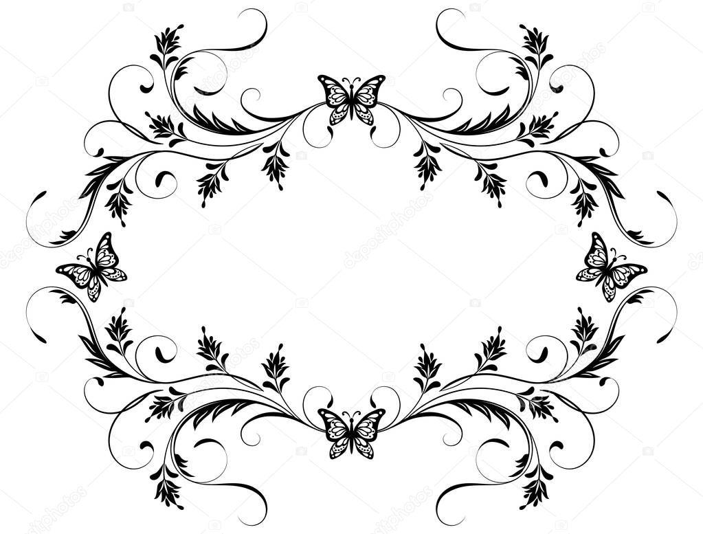 Decorative vintage frame with floral ornament and butterflies  i