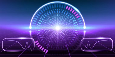Fantastik Hud ekran infographics, elektronik devre, gra