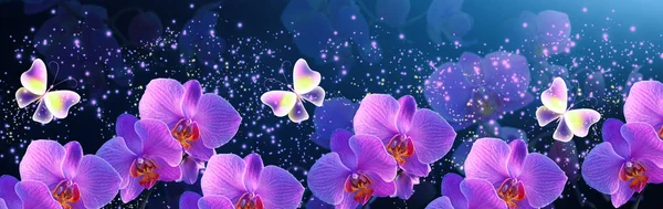 Gloeiende fantasie banner met magische vlinders met mysterieuze ne — Stockfoto