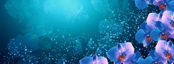 Banner de fantasia brilhante com mágica e misteriosas orquídeas de néon um — Fotografia de Stock