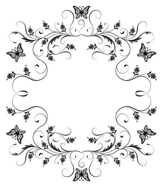 Decoratieve Vintage frame met florale ornament en vlinders ik — Stockvector