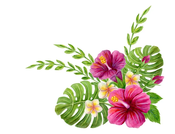 Met Hand Getekend Aquarel Schilderen Met Roze Chinese Hibiscus Roos — Stockfoto