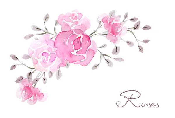 Ручний Намальований Акварельний Живопис Букетом Квітів Рожевих Троянд Ізольований Білому — стокове фото