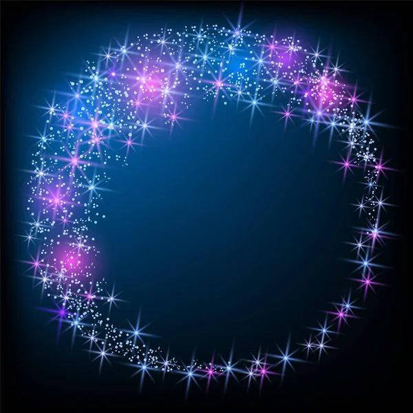 发光的魔法圆框 幻想的敬礼和闪烁着星光的烟火 — 图库矢量图片