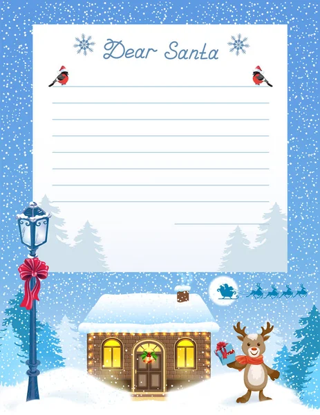 Layout Letter Santa Claus Wish List Cartoon Funny Fawn Deer — стоковый вектор