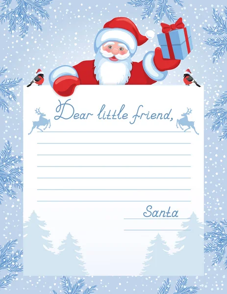 Layout Letter Santa Claus Inscription Dear Little Friend Cartoon Santa — Stock Vector