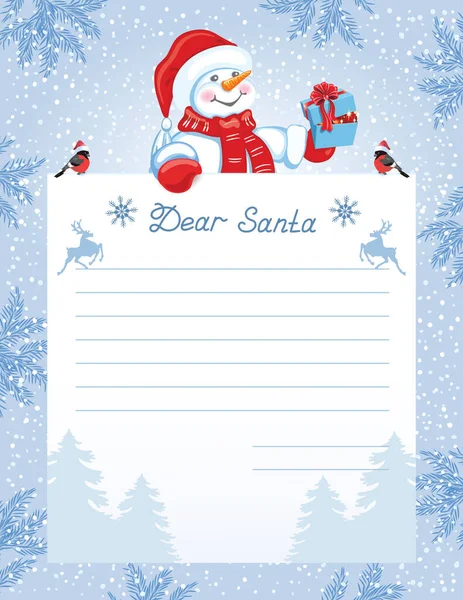 Lettre Mise Page Père Noël Avec Liste Souhaits Dessin Animé — Image vectorielle