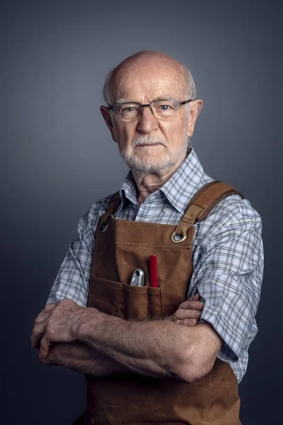 Studiový Portrét Senior Carpenter — Stock fotografie