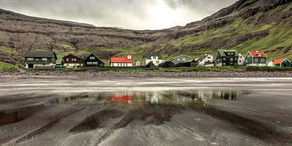 Villaggio Tjornuvik Vista Dalla Spiaggia Streymoy Isola Faroe — Foto Stock