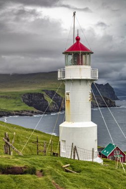lighthouse in mykines faroe islands clipart