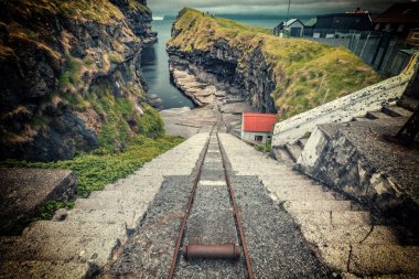 Gjogv faroe Island ünlü doğal limanlar