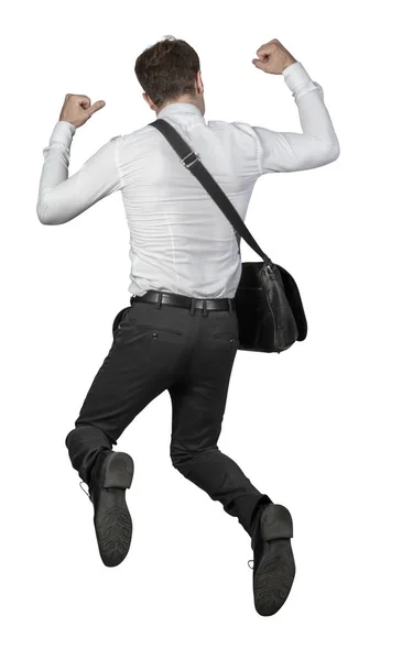 Springen Mann Rückansicht Isoliert Auf Weißem Hintergrund — Stockfoto