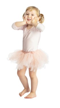 Beyaz arka plan üzerinde izole kadın çocuk uygulama klasik bale portresi