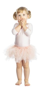 Beyaz arka plan üzerinde izole kadın çocuk uygulama klasik bale portresi