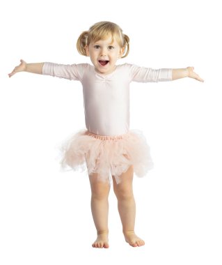 Beyaz arka plan üzerinde izole kadın çocuk uygulama klasik bale portresi