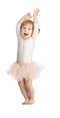 Beyaz arka plan üzerinde izole kadın çocuk uygulama klasik bale portresi