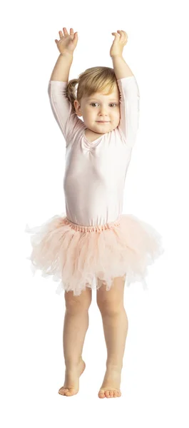 Portrait Female Child Practice Classic Ballet Isolated White Background — Stock Photo, Image