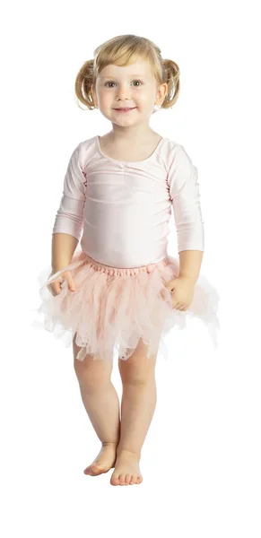 Portrait Enfant Féminin Pratique Ballet Classique Isolé Sur Fond Blanc — Photo